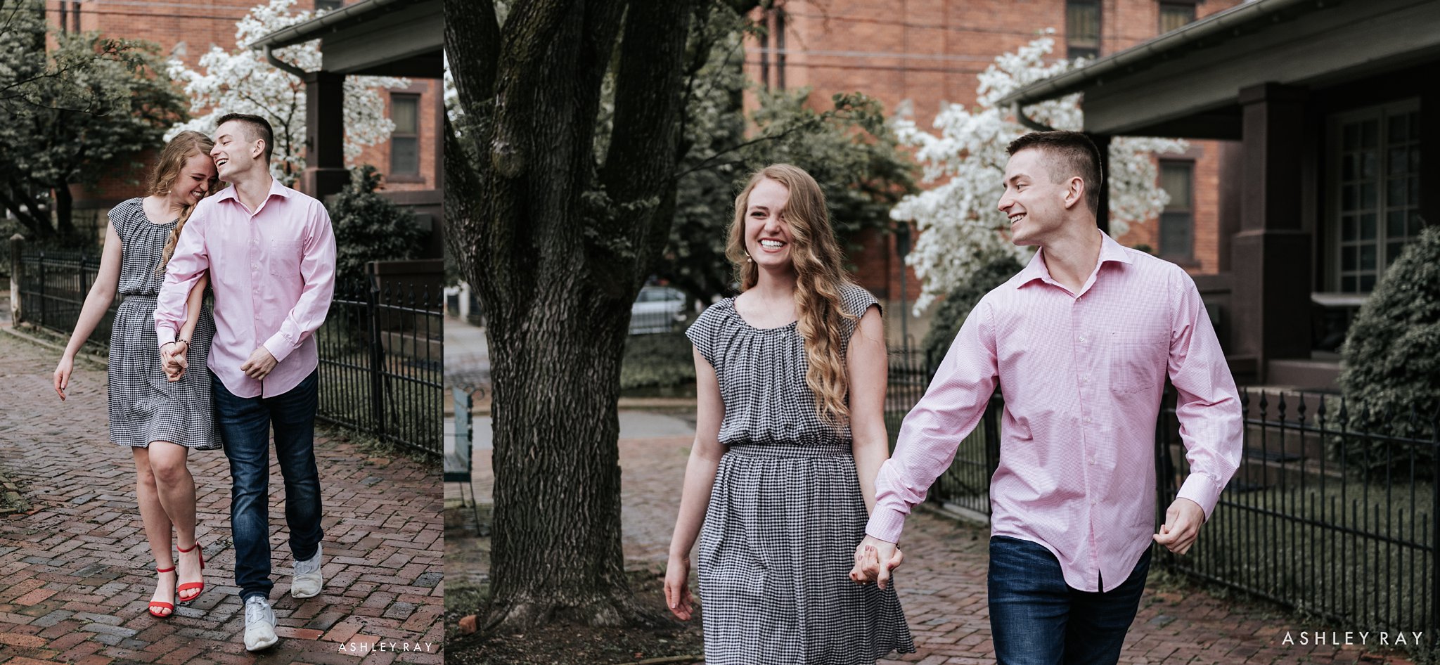 German village neighborhood in columbus ohio, charming couple, sunset engagement session, ohio wedding photographer