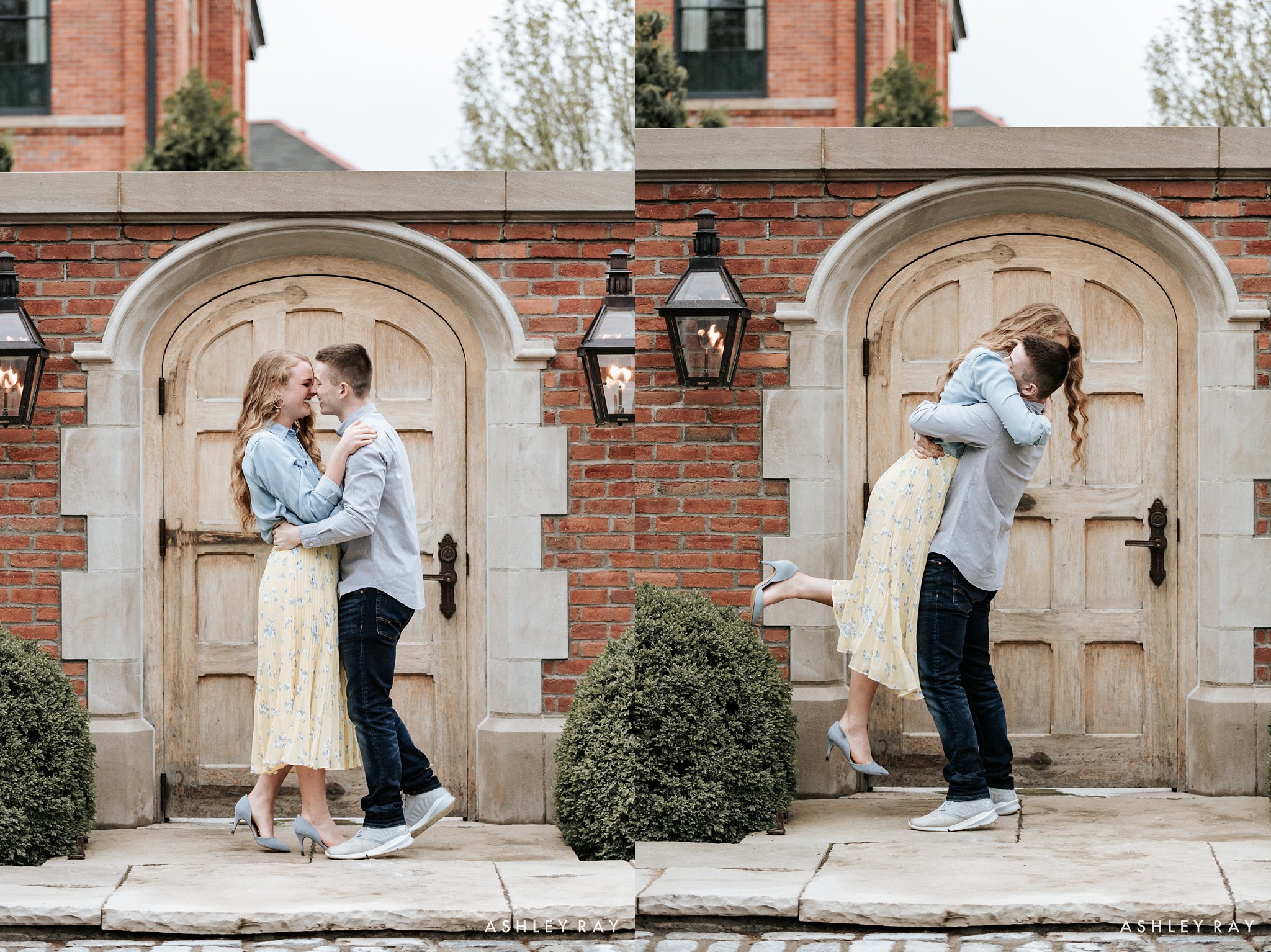 German village neighborhood in columbus ohio, charming couple, sunset engagement session, ohio wedding photographer