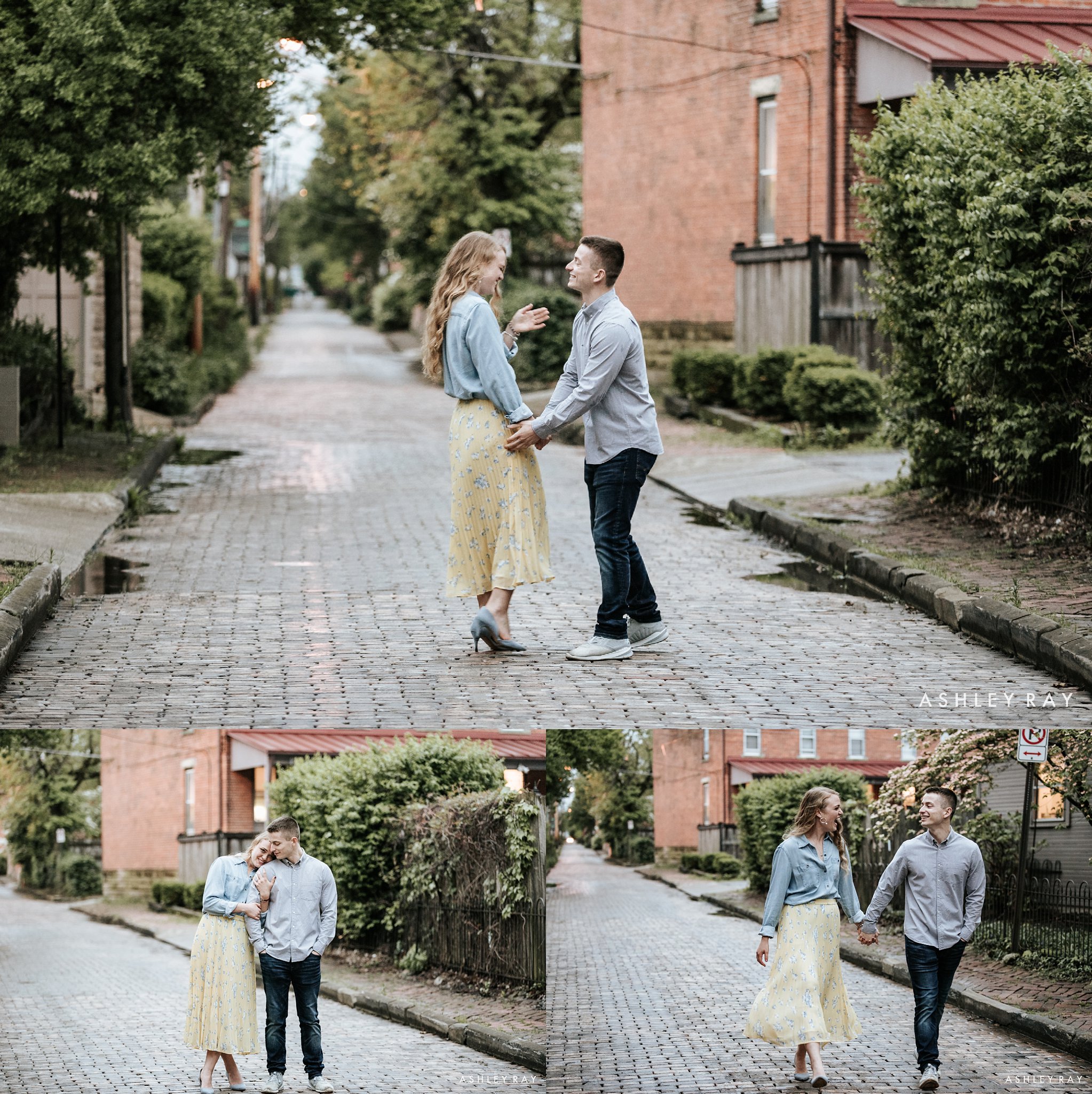 German village neighborhood in columbus ohio, charming couple, sunset engagement session, ohio wedding photographer