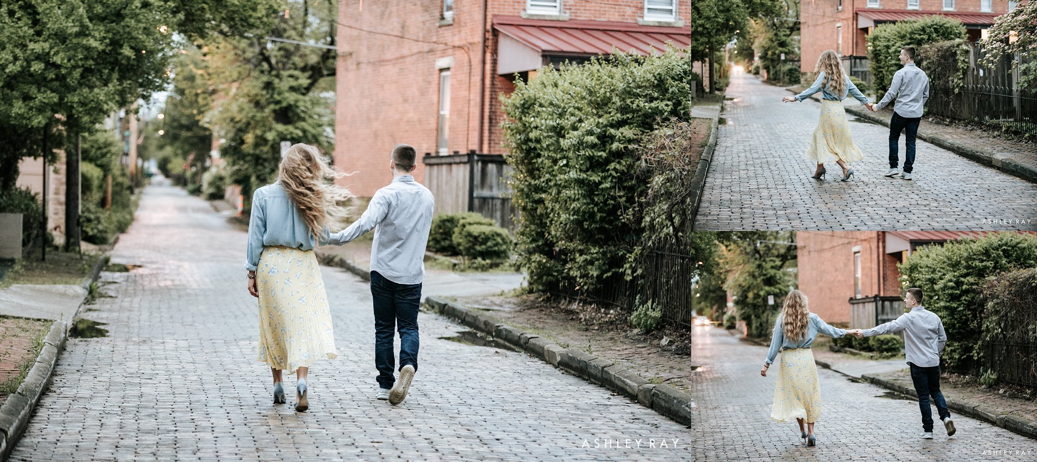 German village neighborhood in columbus ohio, charming couple, sunset engagement session, ohio wedding photographer