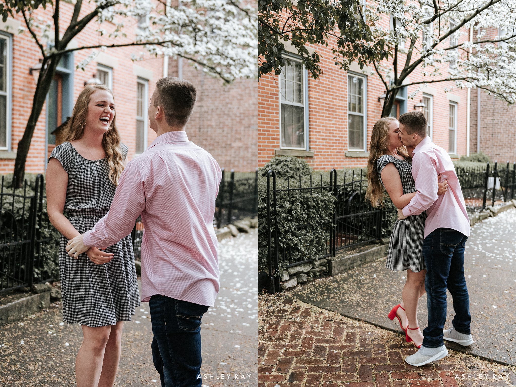 German village neighborhood in columbus ohio, charming couple, sunset engagement session, ohio wedding photographer